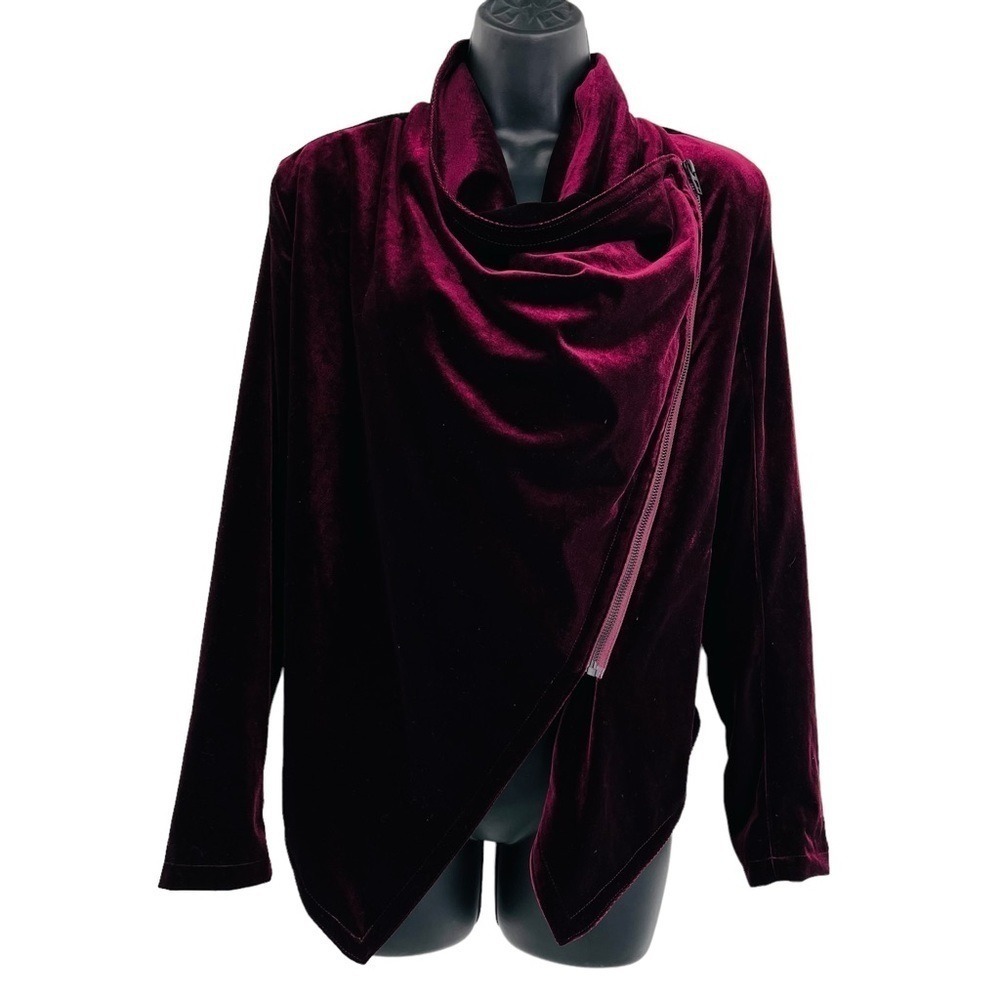 Blank‎ NYC Crushed Velvet Jacket Womens XS Red Burgundy Moto Zip Boho Biker